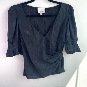 Cinq a Sept Black Wrap Blouse with Puff Sleeves Size XS